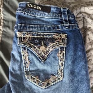 Vigoss Light Wash Embellished Capri Pants Size 8